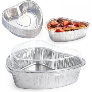 12 Pcs Heart Shaped Cake Pans with Lids, Mini Aluminum Foil Heart Cupcake Baking Tins Non-stick Cake Baking Pans for Kitchen Valentine's Day, Mother's Day, Wedding, Party (12PCS 20*18*13cm)