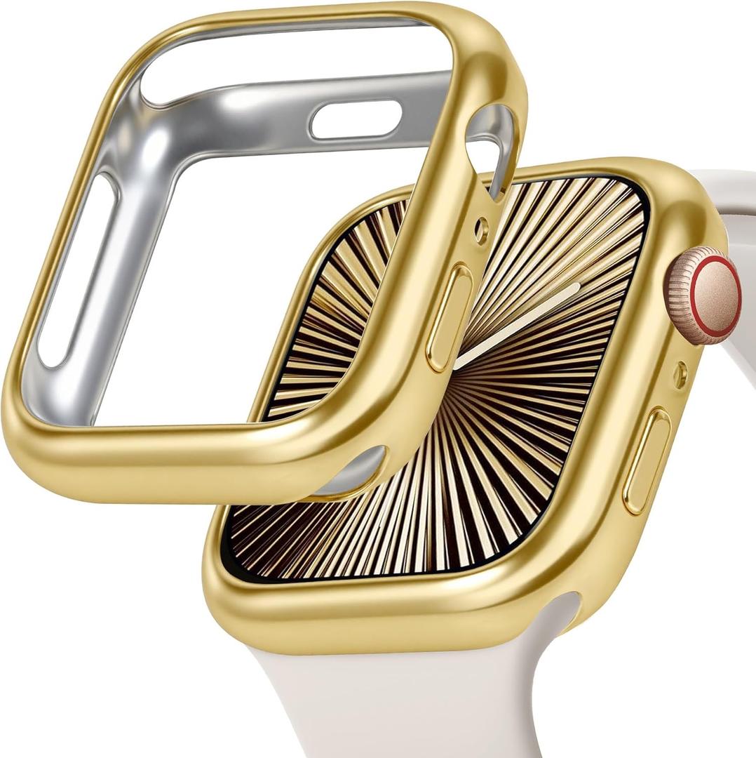 JR.DM Soft Flexible TPU Case Compatible for Apple Watch Series 11 (2025) Series 10 42mm Touchable Screen Lightweight All-Around Protector Thin Guard Shockproof Cover Shiny Bumper for iWatch, Gold