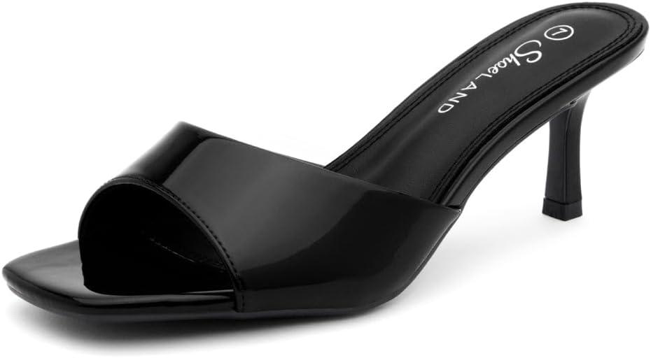 Shoe Land Women's Low Heels Stiletto Heeled Slides, Open Toe One Band Slip-On Heeled Mules Dressy Heeled Sandals for Prom, Party Wedding and Vacation