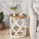 karlott Farmhouse End Table, 18.5'' French Country Round Side Table, Distressed Tray Top Side Table with Curved Motif Frame Base for Boho, End Tables Living Room, Bedroom, Small Space, Cream Beige, Round, 18.5-inch diameter x 20.8-inch height