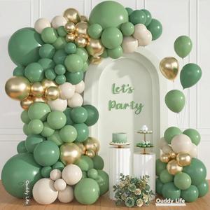 Ouddy Life 157Pcs Green Balloon Arch Garland Kit, Sage Green White Sand Gold Latex Confetti Balloons Different Size for Baby Shower Birthday Wedding Jungle Party Safari Baptism Decorations