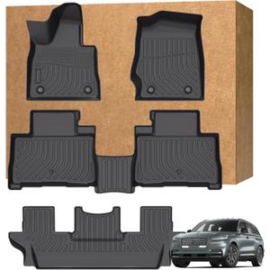 Floor Mats for Lincoln Aviator 2020-2025 2025 6 Passenger (Not Fit for 7-Passenger), TPE Waterproof Non-Slip All Weather Protection Custom
