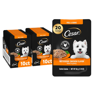 Cesar Filets in Gravy Wet Dog Food Rotisserie Chicken Flavor, 1.76 oz. Mini-Pouch (20 Count, Pack of 1), April 19, 2027