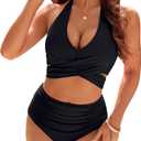 Blooming Jelly Womens Tummy Control Bathing Suits Modest High Waisted Bikini Sets Cute Halter 2 Piece Swim Suits 2025 (Medium, Black)