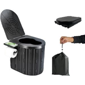 Portable Folding Toilet for Adults Camping, 300LBS Weight Capacity Porta Potty with Removable Toilet Paper Holder for Outdoor, Travel, RV, Boats and Emergency Use (XL with Cover)