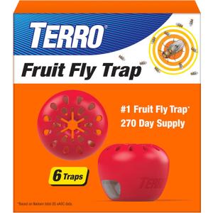 Terro Fruit Fly Traps for Indoors (6 Pack) + 270 Days of Lure Supply