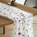 Embroidery Daisy Gauze Floral Table Runner 120 inch 10ft Seasonal Tulle Fabric Holiday Kitchen Dining Table Decoration for Bridal Shower Wedding, Birthday, Valentine's Day Party (Ivory)
