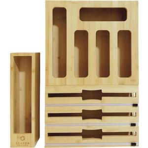 Bamboo Storage Bag Organizer, with Foil, Wax, and Plastic Wrap cutter, 9 in 1