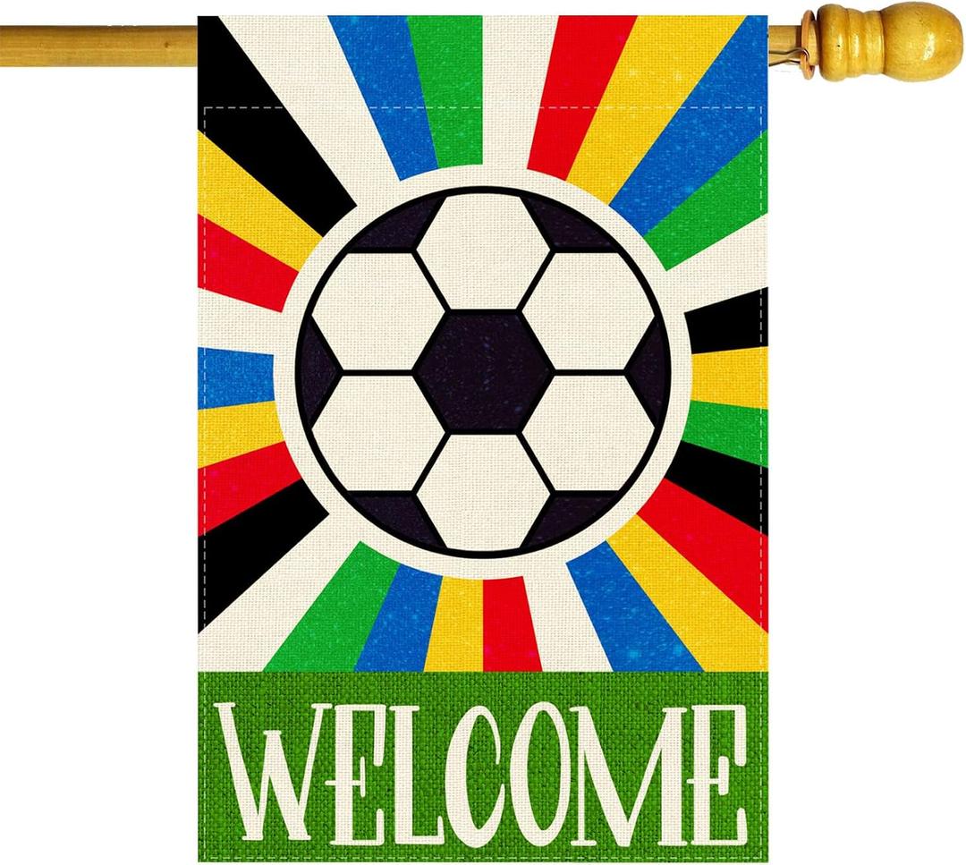 Welcome Soccer World Cup House Flag Large 28X40 Inch Big Vertical Double Sided Yard Outdoor Outside Game Day Soccer Holiday Decoration