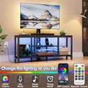 Corner TV Stand with Mount LED - Universal TV Mount Stand for 32-65" TV, Height Adjustable Swivel TV Console Wood & Steel Entertainment Center with Mount, Cabinet, Power Outlet, Colorful Light, Black
