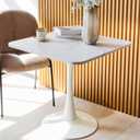 Square Modern Dinning Table 30 inches for 2-4 Bistro Tulip Table with Faux Marble top,Easy Install Construct,no Wobble,Stable Sturdy Metal Frame Diameter 30in*H28.74in(White, 30in)