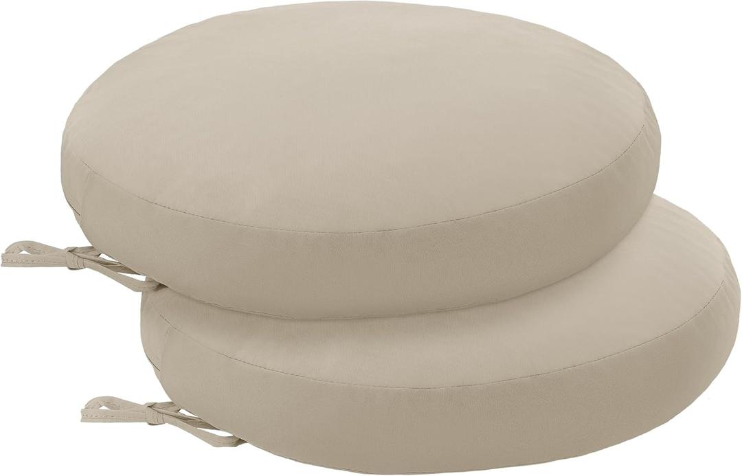 Round Outdoor Chair Cushions Set of 2, 15" x 15" Waterproof Patio Furniture Cushions with Removable, Machine-Washable, Fade-Resistant Covers  Cream