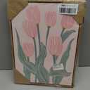 Framed 3 Pcs Pink Tulips Flowers Canvas Wall Art Boho Pink and Green Abstract Floral Botanical Paintings Pictures Wall Decor Poster Print Artwork for Living Room Bedroom Home Decoration