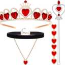party greeting Valentine's Day Queen Costume Accessories Valentines Party Accessories Gold Queen Crown Headband Choker Wand Red Hearts Earrings Costume Kit for Valentine's Day Cosplay Carnival