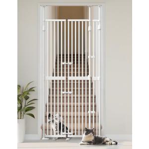 Extra Tall Cat Gate for Doorway: 74.8"-90.5" Tall Cat Gates for Pet 30.3"-38.2" Wide Pressure Mount No Wall Drilling for Indoor Stairs Doorway Room Door Dog Safety Barrier No Toddler