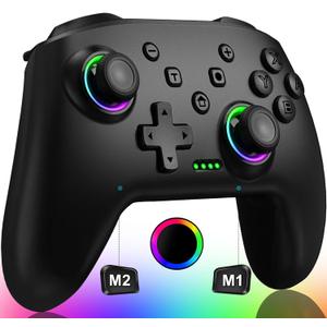 Switch Controller, Wireless Switch Controller Compatible with Switch Controller/Switch Lite/OLED, Wireless Switch Controllers Work with iOS/Android/PC with RGB Light, Programmable, TURBO & Wakeup (Black)