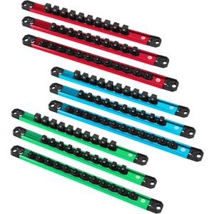 DURATECH Magnetic Socket Organizer Set, 1/4”, 3/8”, 1/2” Aluminum Alloy Socket Rail with 96 Clips, Socket Holder for Tool Box Drawer, Tool Cart and Garage Organization(9PCS)