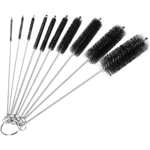 CiaraQ Bottle Cleaning Brushes, 8 Inch Nylon Tube Brush Set, Cleaner for Narrow Neck Bottles Cups with Hook, Set of 10pcs, Black (8.0 Inch)