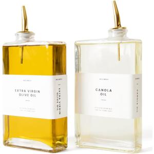 Molimoli Olive Oil Dispenser Bottle for Kitchen, Automatic Pourer, Glass Thin Bottle Dispenser for Kitchen, Olive Oil Cruet, | Set of 2 - Gold