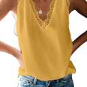 BLENCOT Women Tank Tops V Neck Sleeveless Lace Blouse Casual Vest Summer Camisole Shirts (Small, Yellow)
