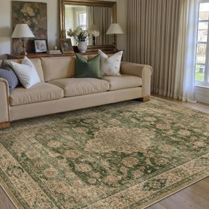 HUGEAR 3x5 Entryway Area Rug Retro Green Small Rug Machine Washable Door Mat Vintage Floral Low Pile Carpet Distressed Throw Rug Entrance Kitchen Bedroom Bathroom Office Non Slip Soft Lightweight
