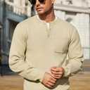 COOFANDY Men's Henley Knit Sweater Long Sleeve Soft Pullover Shirt with Chest Pocket (Beige, M)