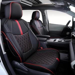 Custom Fit Sienna Seat Covers for 2021-2026 Toyota Sienna 7-Passenger XLE XSE Woodland Limited Platinum [Ottoman Not Covered], Waterproof Faux Leather Full Set Airbag Compatible (Black+Red)