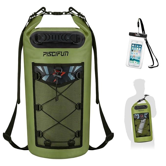 Piscifun Dry Bag, Waterproof Floating Backpack 10L/20L/30L/40L with Waterproof Phone Case for Boating, Kayaking, Fishing