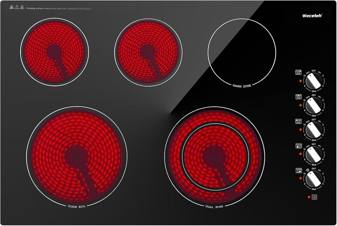 Electric Cooktop 7300W 30 Inch Built-in Electric Stovetop 5 Burners 11 Power Levels,Knob Control,Keep Warm Function,Child Safety Lock,Hot Surface Indicator