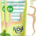 SmartLifeco Eco-Friendly Dental Floss Picks (400ct) - Flossers Made with Straw Wheat Blend, Superior Anti-Shred Thread for Tight Gaps, Tooth Pick Stick for Adults, Soft on Gum & Teeth, Vegan, Mint