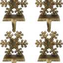 4Pcs Stocking Holders, Snowflake Pattern Retro Metal Mantel Hooks, Anti-Slip Heavy Duty Solid Cast Iron Mantle Hangers Xmas Dcor for Fireplace Holiday Indoor Decoration