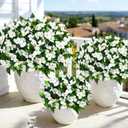 Livole 9 Bundles Artificial Flowers for Outdoors, Realistic Fake Outdoor Flowers Impatiens UV Resistant Artificial Outdoor Flower for Outside Faux Flower Plants for Porch Garden Home Decor, White
