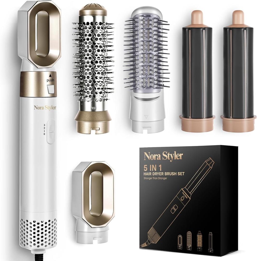 5-in-1 Hair Styler & Hot Air Brush Set, Multi-Functional Hair Styling Tool for Curling, Straightening & Volumizing, Ionic Hair Dryer Brush for Salon-Style Results at Home
