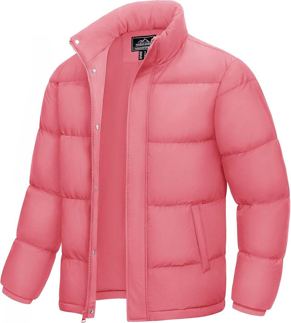 MAGCOMSEN Men's Down Jacket Winter Warm Thicken Puffer Coats Water Resistant Windproof Casual Insulated Jacket (Pink)