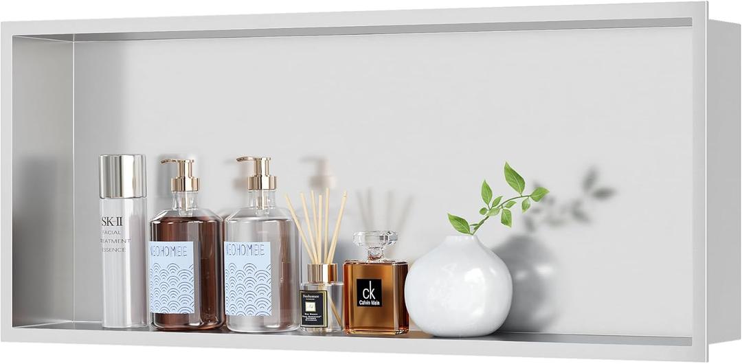 Neodrain 30X12Inch Recessed Brushed Shower Niche, Stainless Steel Bathroom Wall Niche NO Tile Needed Shower Cabinet Cubby for Bathroom Storage Built-in Wall