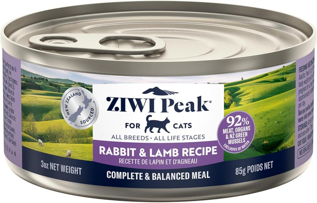 ZIWI Peak Wet Cat Food – All Natural, High Protein, Grain Free, Limited Ingredient, with Superfoods (Rabbit & Lamb, Case of 24, 3oz Cans), BBD 12/08/2028