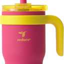 REDUCE 14 Oz Coldee Kids Tumbler with Lid and Straw - Coldee Insulated Travel Mug - Spill-Proof, Sweatproof Stainless Steel, BPA-Free - Includes Handle, Reusable Silicone Straw - Pink Lemonade