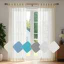 Deconovo Faux Linen Semi Sheer Curtains, 52x72 Inch, Set of 2 Back Tab Panels, Light Filtering Voile Window Treatment, Airy Privacy Drapes, Washable & Sustainable for Living Room Bedroom, Light Beige