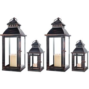NEEDOMO Bronze Metal Lanterns Decorative Outdoor & Indoor, Set of 4 (17" & 10") with Glass, Candle Holder for Porch, Patio, Garden, Balcony, Wedding, Table Centerpiece Decorations
