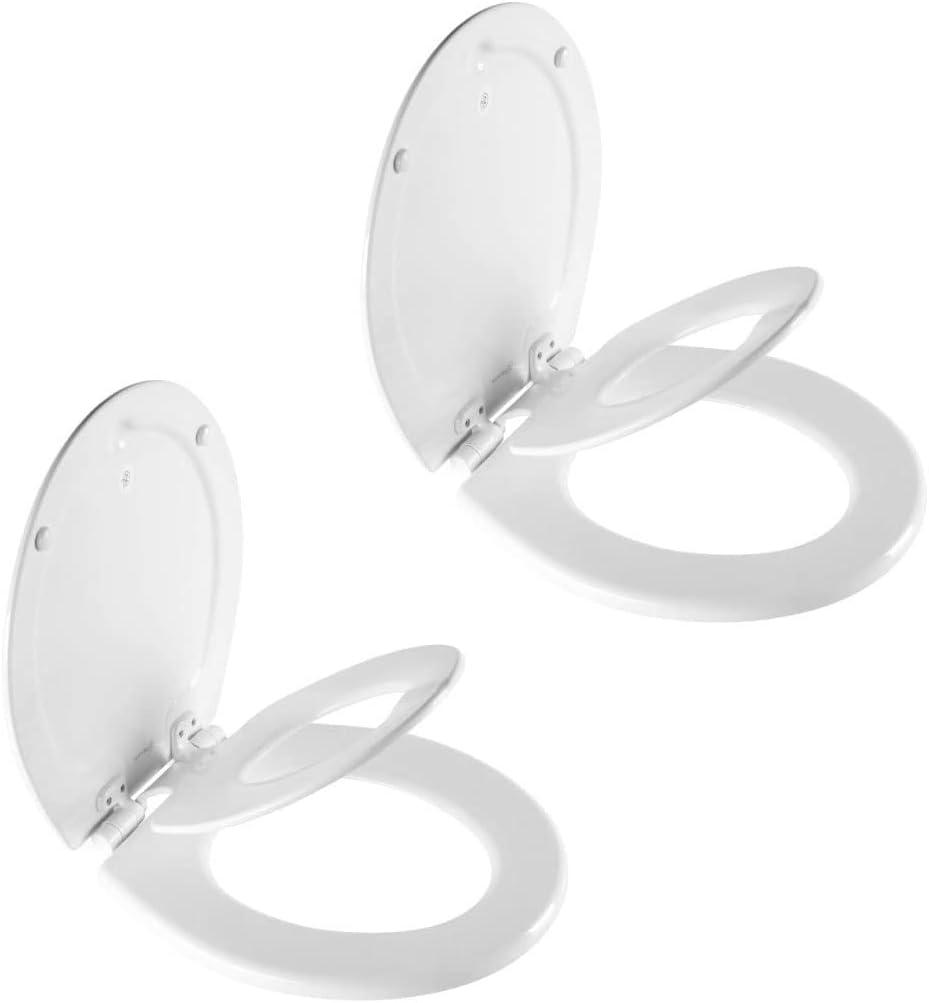 Mayfair NextStep2 Toilet Seat with Built-In Potty Training Seat, Slow-Close, Removable that will Never Loosen, Round, White, 2-Pack