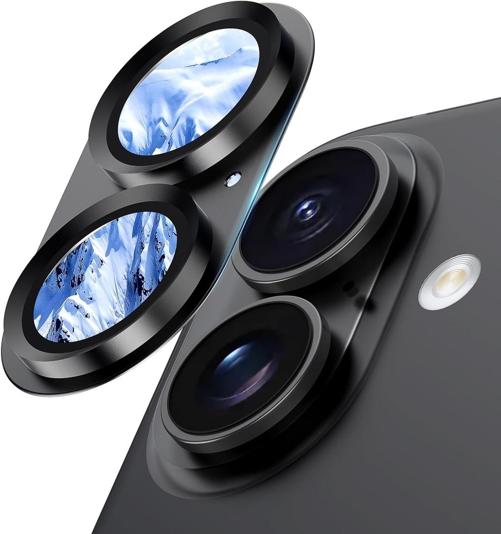 Wumigoo Camera Lens Protector for iPhone 17/16/16 Plus, Aluminum Alloy Sapphire Glass Camera Screen Cover, Case Friendly- Black Titanium