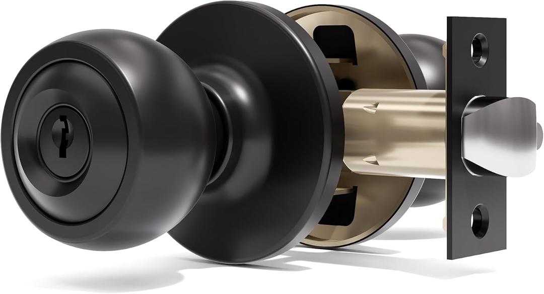 Door Locks for Front Door - 2 Pack Doorknobs for Exterior Door Matte Black Standard Ball Door Knobs with Lock Entrance Door Locks with Keys