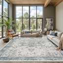 Rugxara 9x12 Extra Large Washable Area Rug, Soft Neutral Vintage Boho Rug for Living Room, Bedroom, Office, Farmhouse, Low Pile Imitation Wool Non Slip Carpet Ideal for High-Traffic Areas, Blue Grey