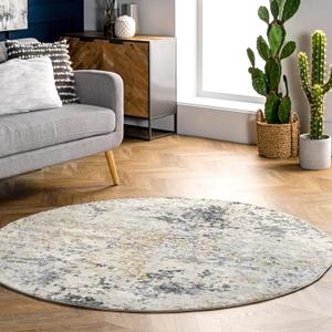 nuLOOM Chastin Modern Abstract Area Rug - 6 Round Area Rug Modern/Contemporary Beige/Grey Rugs for Living Room Bedroom Dining Room Kitchen