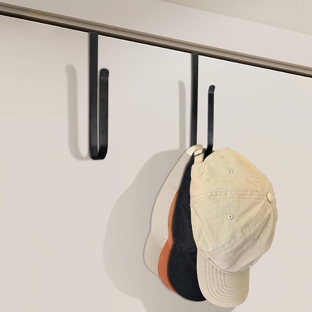2PCS Hat Organizer for Baseball Caps,Over The Door Hat Rack Metals Hat Storage Hat Holder Storage Organizer,Hat Hooks Space Saving for Door Closet Bedroom Pantry,Black