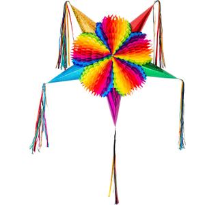 Mexican Star Pinata Festive Rainbow Colorful Pinatas Party Decorations 32 Inch Authentica Birthday Pinata for Kids Birthday Party Dia de Los Muertos Big Mixed Colors Foldable Pinata, 5 de Mayo
