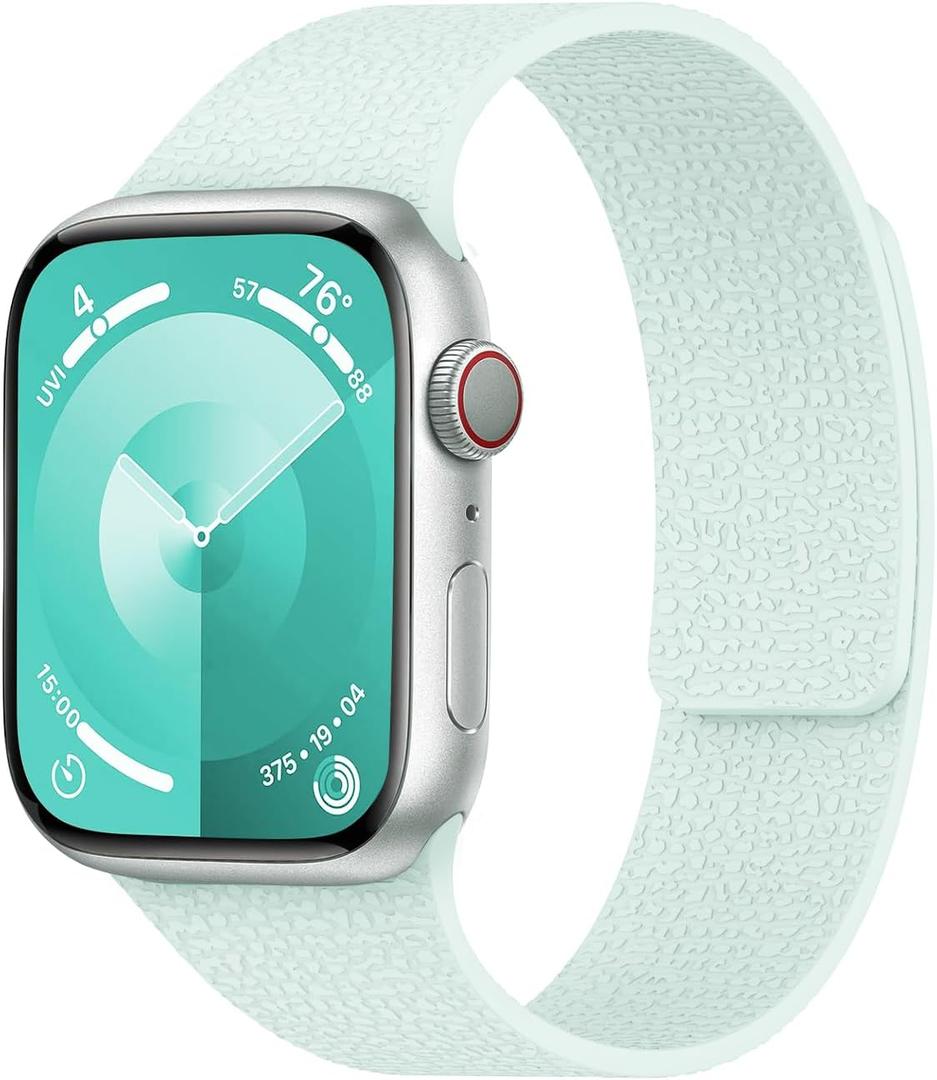 Magnetic Silicone Band Compatible with Apple Watch Band 38mm 40mm 41mm 42mm 44mm 45mm 46mm 49mm Women Men, Soft Waterproof Sport Strap for iWatch Series 11 10 9 8 7 6 5 4 3 2 1 SE Ultra (Mint Green)