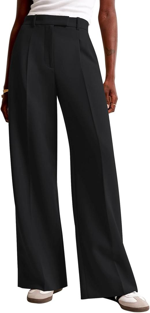 NIMIN Women Wide Leg Pants High Waisted Business Casual Work Trousers Dressy Pants with Pockets (Medium, Black)