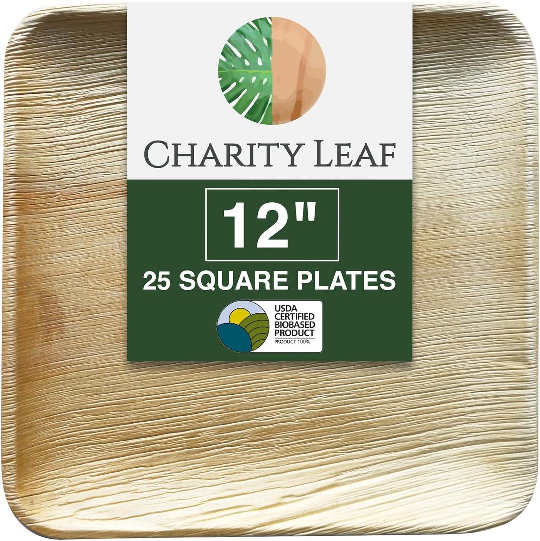 Disposable Bamboo 12" Square Plates (25 pieces) Bamboo Serving Platters, Disposable Boards, Eco-Friendly Dinnerware For Weddings, Catering, Events