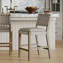 Nathan James Cohen Coastal Bar Stool, Wood Counter Height Leather Bar Stool with Back for Kitchen Island, Gray Mahogany